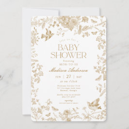 Gold Toile De Jouy  Floral Baby shower Kaart