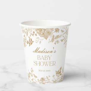 Gold Toile De Jouy  Floral Baby shower Papieren Bekers