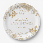 Gold Toile De Jouy Floral Baby shower Papieren Bordje (Voorkant)