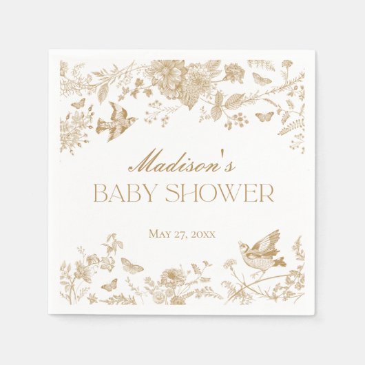 Gold Toile De Jouy  Floral Baby shower Servet (Voorkant)