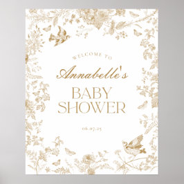 Gold Toile De Jouy Floral Baby shower Welkomstbord Poster