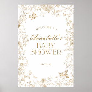 Gold Toile De Jouy Floral Baby shower Welkomstbord Poster
