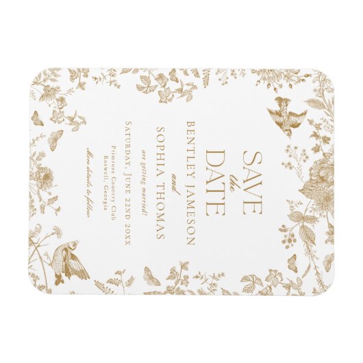 Gold Toile De Jouy  Floral Save the Date Magneet (Horizontaal)