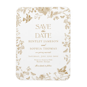Gold Toile De Jouy  Floral Save the Date Magneet