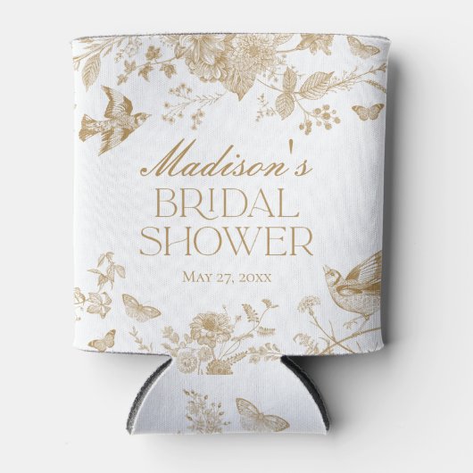 Gold Toile De Jouy  Floral Vrijgezellenfeest Blikjeskoeler (Voorkant)