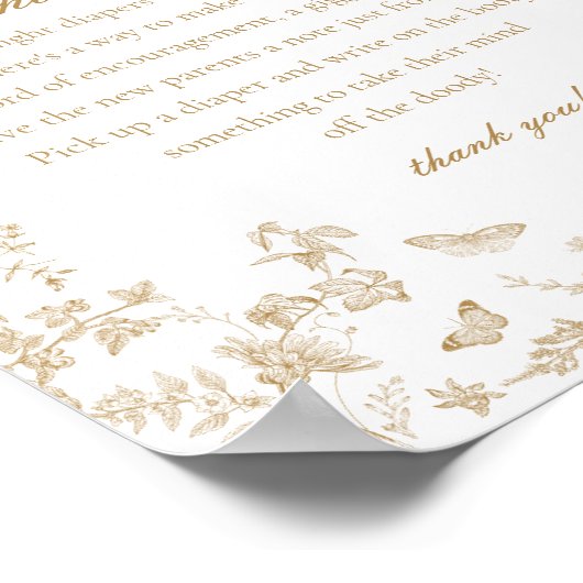 Gold Toile De Jouy Luier Gedachten Baby shower Poster (Hoek)