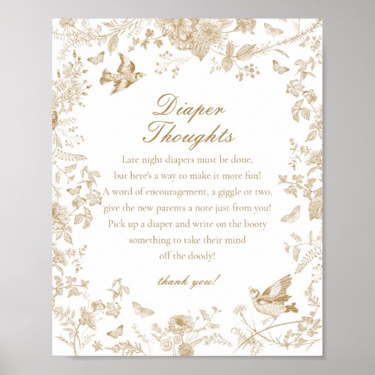 Gold Toile De Jouy Luier Gedachten Baby shower Poster (Voorkant)