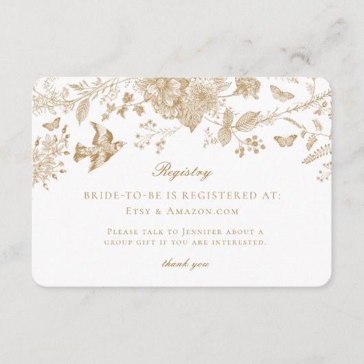 Gold Toile de Jouy Registry Kaart Invitation Inser (Voorkant)