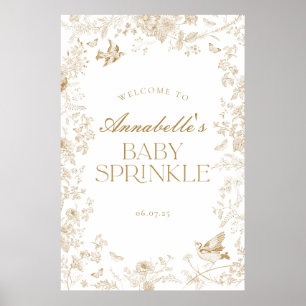 Gold Toile Jouy Floral Baby Sprinkle Welkom Teken Poster