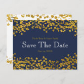 Gold Tone Baby's Breath Blue Save the Date Aankondigingskaart (Voorkant / Achterkant)