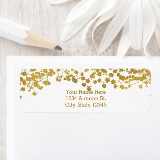 Gold Tone Baby's Breath White Elegant Invitation Etiket (Insitu)