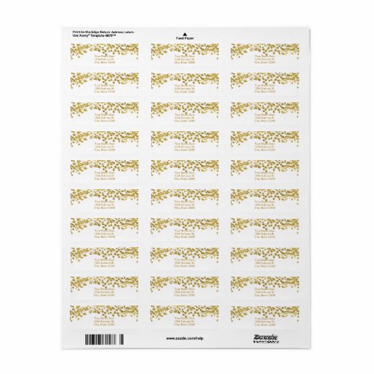 Gold Tone Baby's Breath White Elegant Invitation Etiket (Full Sheet)