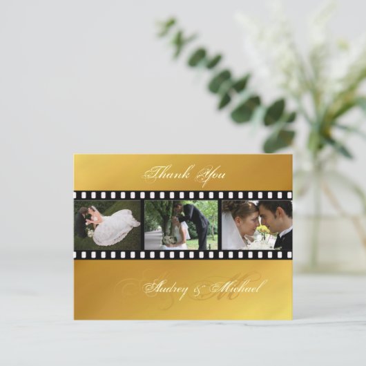 Gold tone bruiloft Dank u briefkaarten (Staand voorkant)