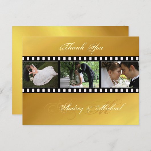 Gold tone bruiloft Dank u briefkaarten (Voorkant / Achterkant)