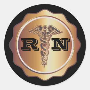 Gold Tone Caduceus RN Nurse   Medisch Ronde Sticker