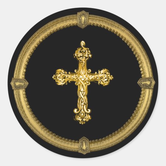 Gold Tone Cross en Deco Keyhole Lijst Ronde Sticker (Voorkant)