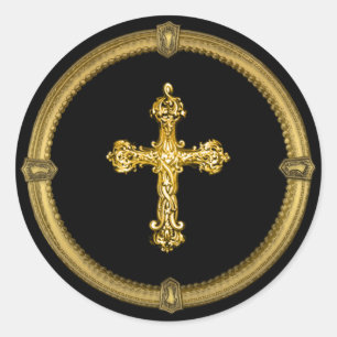 Gold Tone Cross en Deco Keyhole Lijst Ronde Sticker