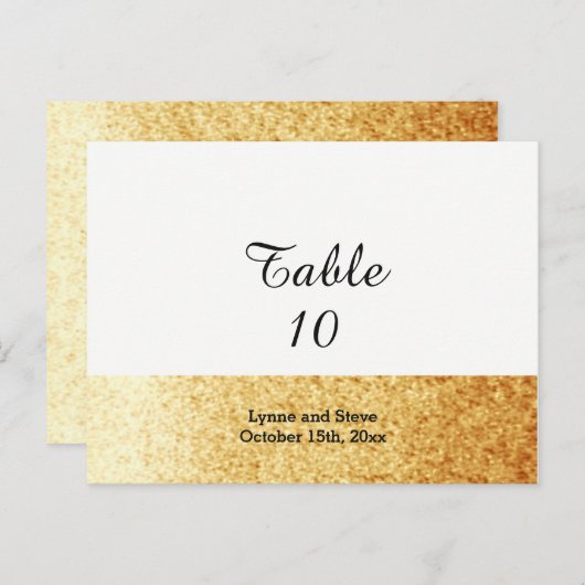 Gold Tone Faux Glitter Table Seating Kaart (Voorkant / Achterkant)