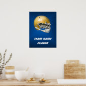 Gold Tone Football Helmet op blauwe achtergrond Poster (Keuken)