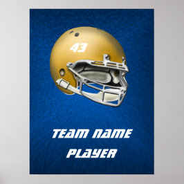 Gold Tone Football Helmet op blauwe achtergrond Poster