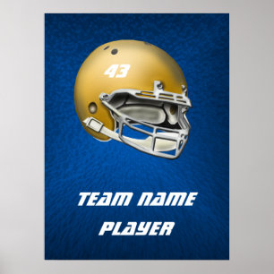 Gold Tone Football Helmet op blauwe achtergrond Poster