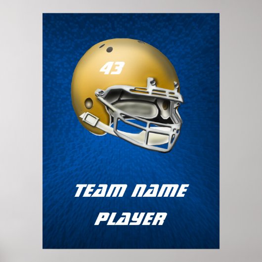 Gold Tone Football Helmet op blauwe achtergrond Poster (Voorkant)
