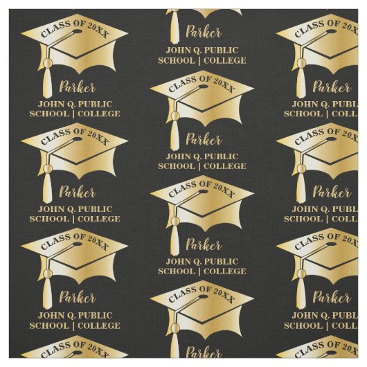 Gold Tone Gradup Cap Name Class School Stof (Swatch)