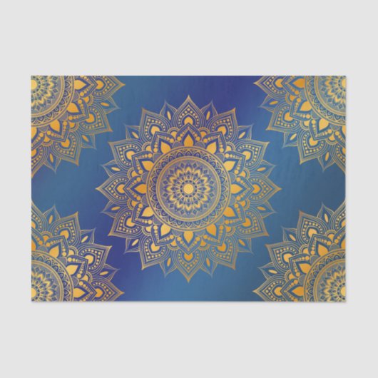 Gold Tone Mandalas op Blue Decoupage Tissuepapier (Voorkant)