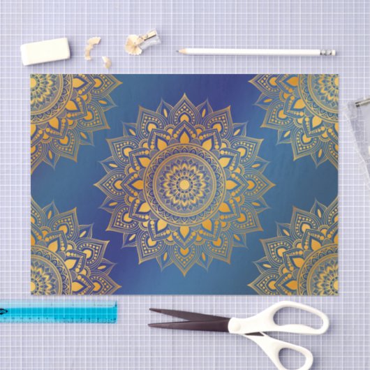 Gold Tone Mandalas op Blue Decoupage Tissuepapier (Craft)