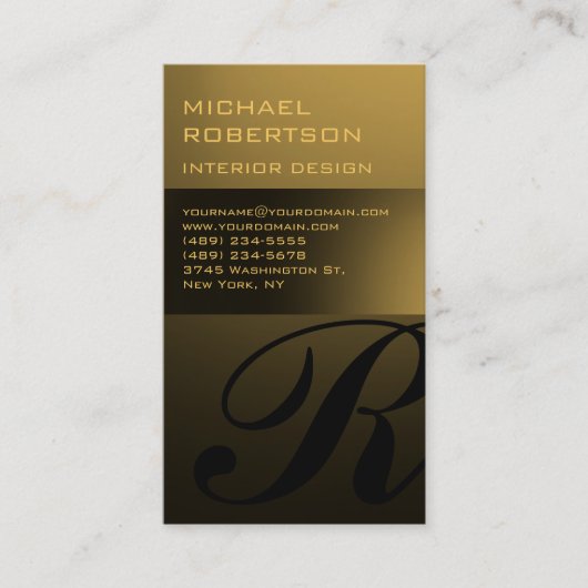 Gold Tone Monogram Interior Designer Visitekaartje (Voorkant)