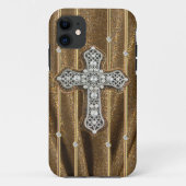 Gold Tone Rhinestones & Cross IPHONE CASE (Achterkant)