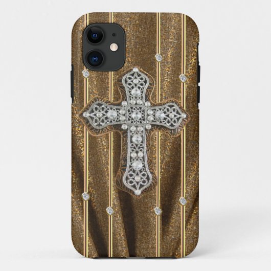 Gold Tone Rhinestones & Cross IPHONE CASE (Achterkant)