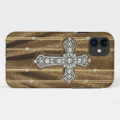 Gold Tone Rhinestones & Cross IPHONE CASE (Achterkant (horizontaal))