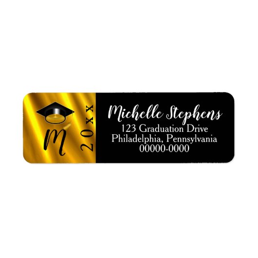 Gold Tone | Zwarte Afstudeerder Pet Jaar Monogram Etiket (Voorkant)