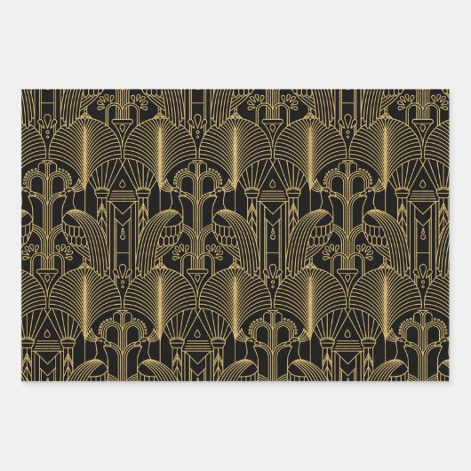 Gold tones Art Deco-patroon Inpakpapier Vel (Voorkant 2)