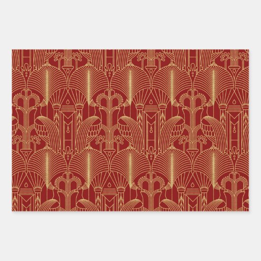Gold tones Art Deco-patroon Inpakpapier Vel (Voorkant)