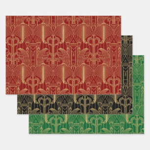 Gold tones Art Deco-patroon Inpakpapier Vel
