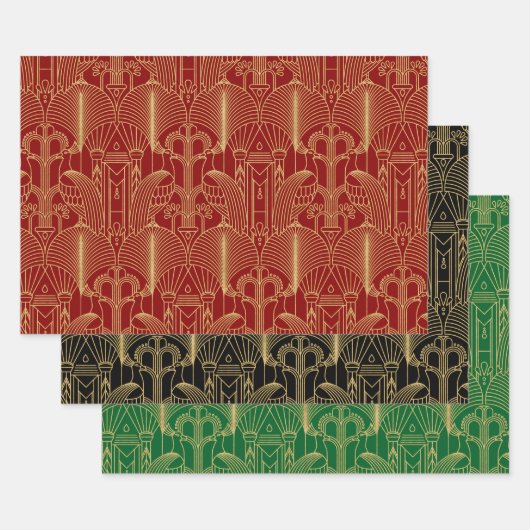 Gold tones Art Deco-patroon Inpakpapier Vel (Set)