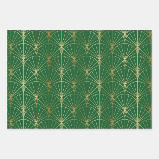 Gold tones Art Deco pattern on white, red, green Inpakpapier Vel (Voorkant 3)