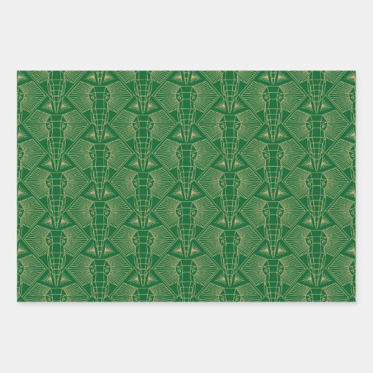 Gold tones Elephant head Art Deco Pattern Inpakpapier Vel (Voorkant 3)