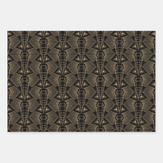 Gold tones Elephant head Art Deco Pattern Inpakpapier Vel (Voorkant 2)