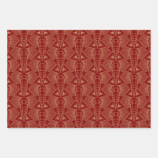 Gold tones Elephant head Art Deco Pattern Inpakpapier Vel (Voorkant)