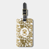 Gold Tones Floral Damasover White Background Bagagelabel (Voorkant verticaal)
