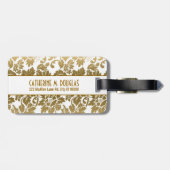 Gold Tones Floral Damasover White Background Bagagelabel (Achterkant horizontaal)