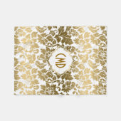 Gold Tones Floral Damasover White Background Fleece Deken (Voorkant (Horizontaal))