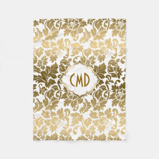 Gold Tones Floral Damasover White Background Fleece Deken (Voorkant)