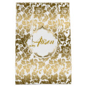 Gold Tones Floral Damasover White Background Medium Cadeauzakje (Achterkant)
