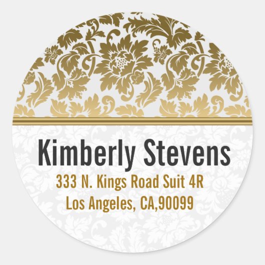 Gold Tones Floral Damasover White Background Ronde Sticker (Voorkant)