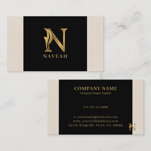 Gold tones letter N bloemdecoratief Visitekaartje (Voorkant / Achterkant)