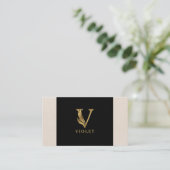 Gold tones letter V floraal decoratief Visitekaartje (Staand voorkant)
